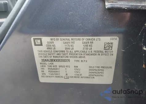 2014 Chevrolet Equinox 1Lt from USA, damaged, VIN 2GNALBEKXE6300376